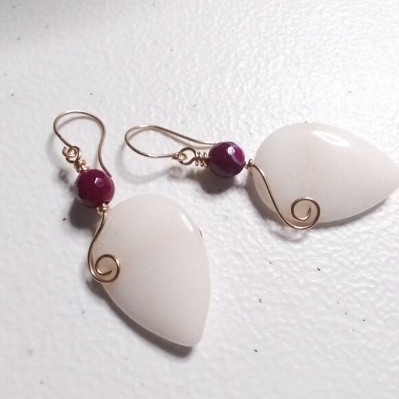 White & Raspberry Teardrop Earrings ~ OOAK Self-Love Gift, Feminine Bold & Sexy! - Picture 6 of 11